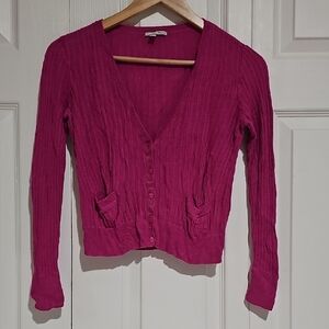 ✨ Halogen Pink Ribbed Button Front Cardigan | Petite Small | Cropped Knit Sweate